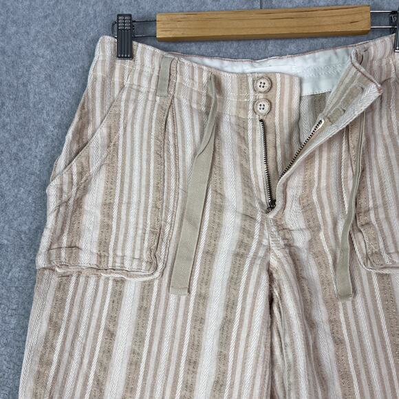 Anthropologie Beige Striped Linen Blend Cargo Wide Leg Pants Size 27 - Picture 5 of 9